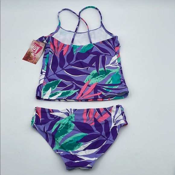 Kanu Tropical Purple Ruffle Top Swimsuit Bathing‎ Suit Bikini Two Piece Swim Set - Picture 5 of 9